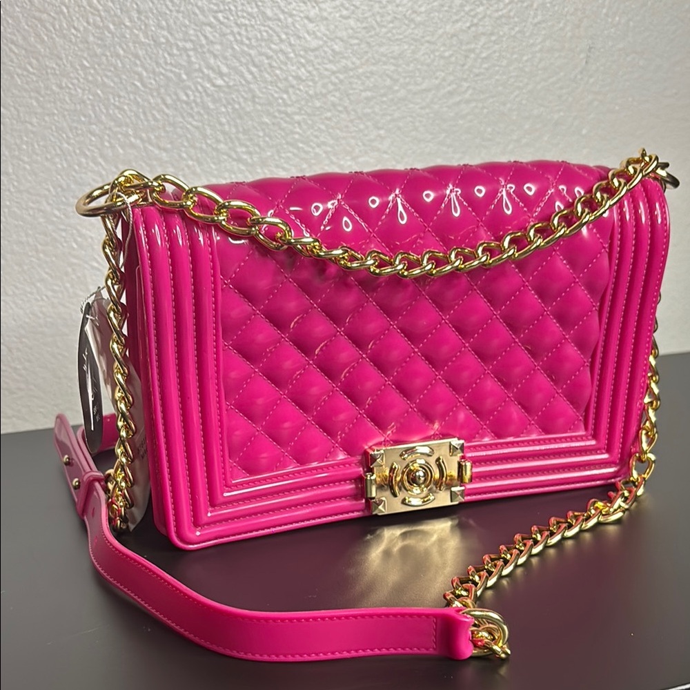 Pink and Gold Quilted Crossbody Bag